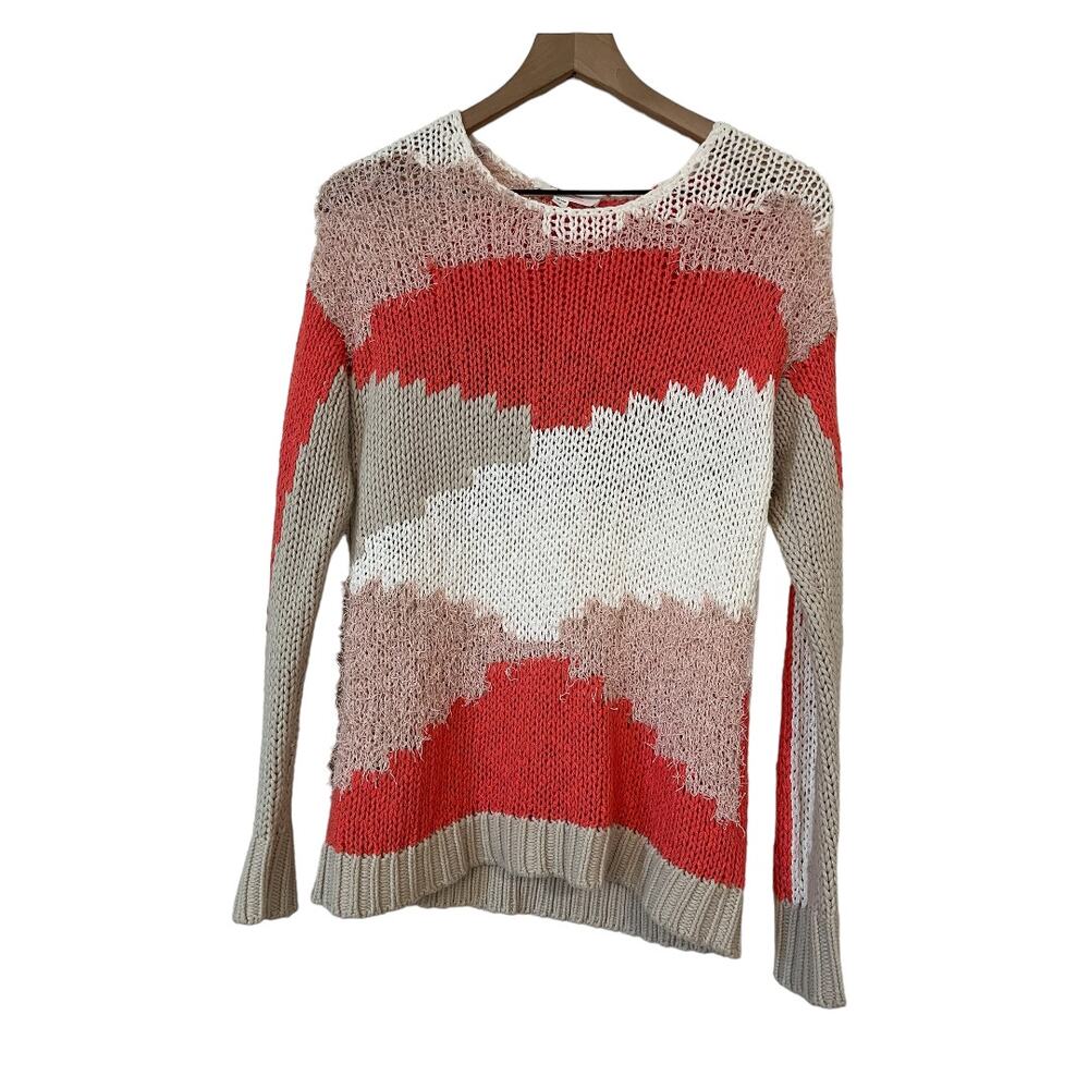 Two by Vince Camuto Womens Mixed Yarn Intarsia Sweater Coral Pink Size Small